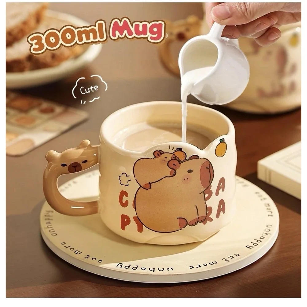 Capybara Plush Gifts Set for Kids Cute Chef-Themed Stuffed‎ Toys W/ Mug Keychain